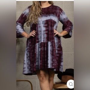 NWOT Burgundy Tie Dye Plus Size Casual Midi Dress with Side  Pockets Bohemian